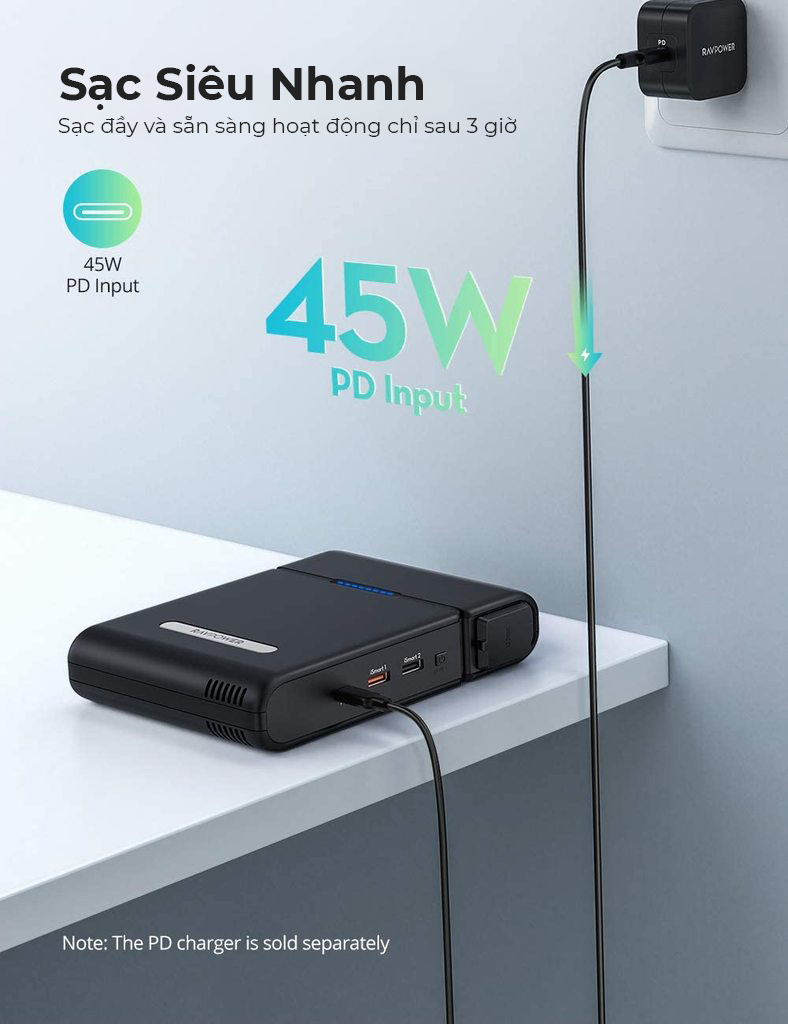 Pin sạc dự phòng Laptop, Macbook RAVPower RP-PB055-30000mAh AC